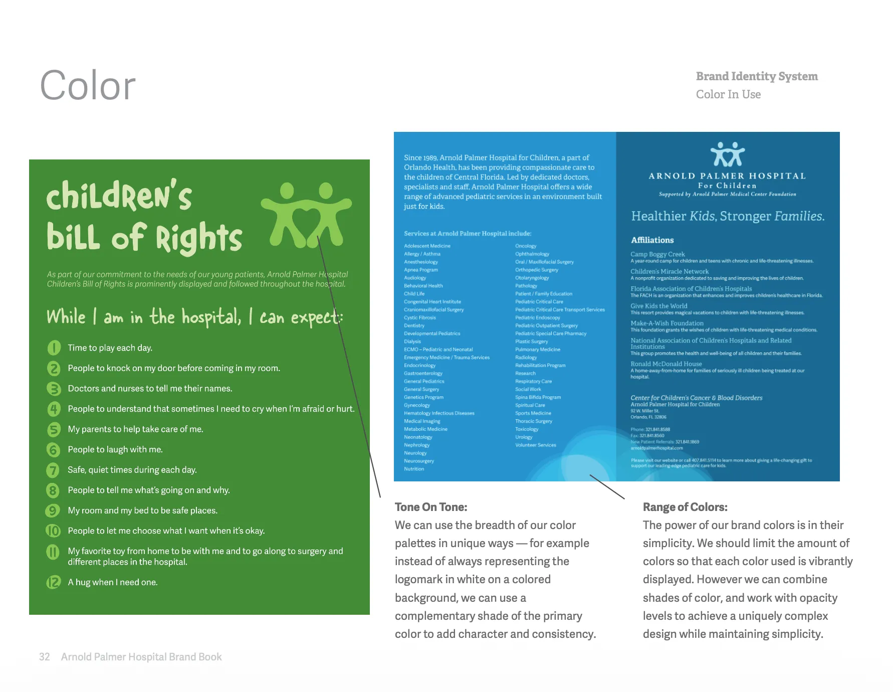 Arnold Palmer Hospital brand book: Color system